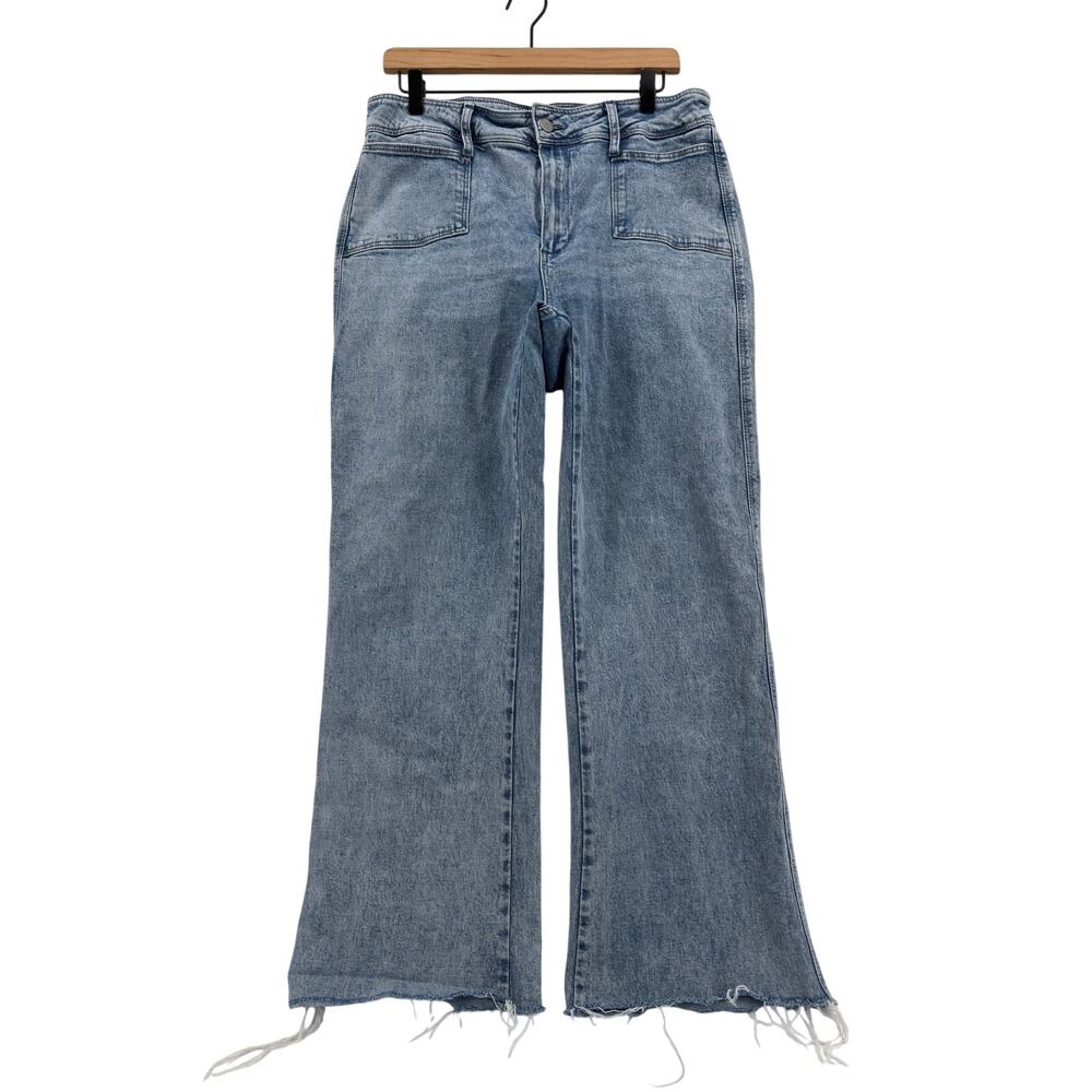 Paige Jeans Leenah Wide Leg Size 32 x 30 Alivia Raw Hem Front Pockets